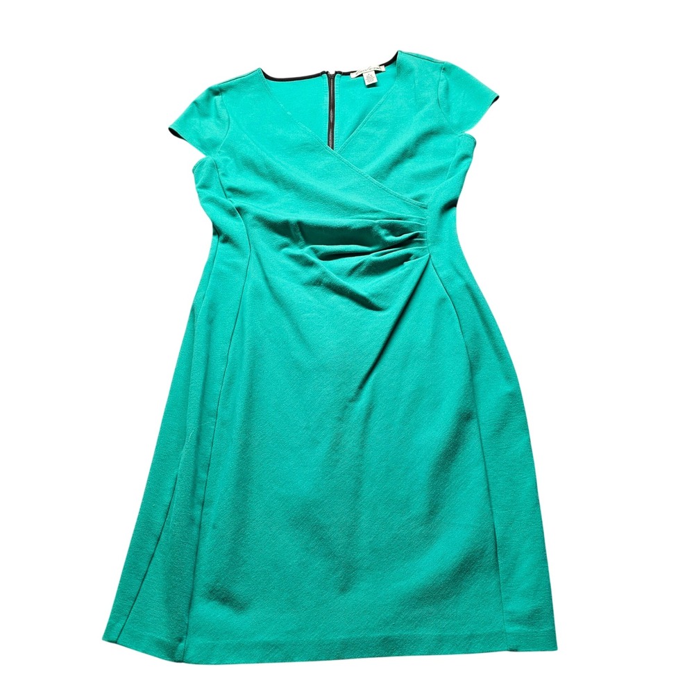 Kenneth Cole New York Faux Wrap Sheath Dress Women 6 Green V-Neck Cap Sleeve Zip